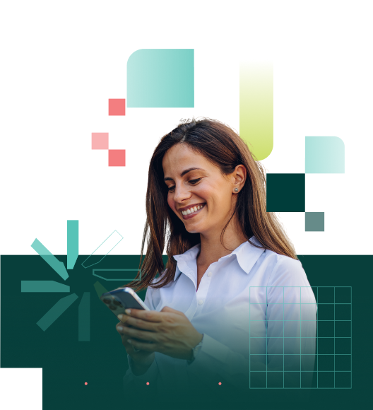 Woman in white shirt holding phone