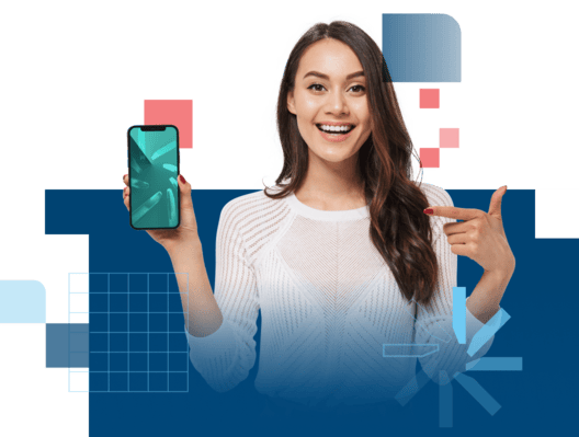 woman pointing to phone