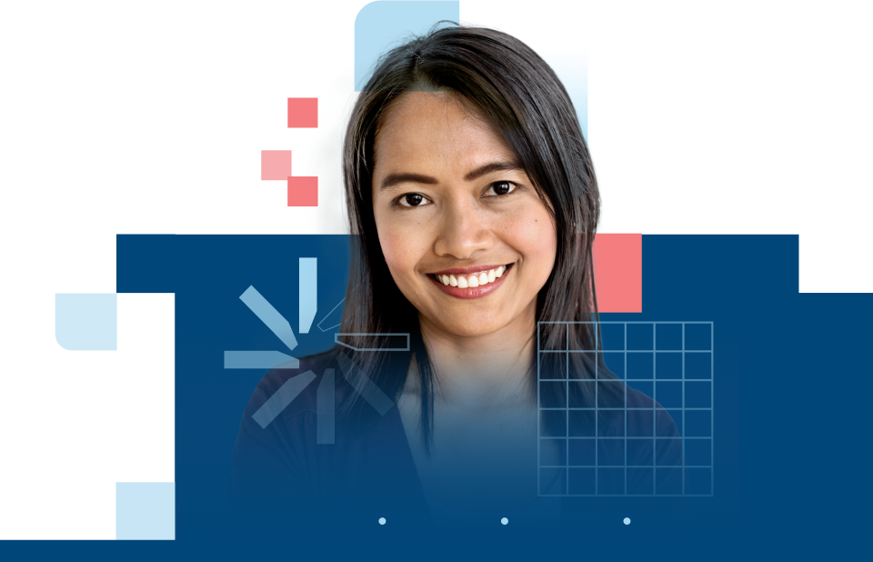 woman smiling with blue background